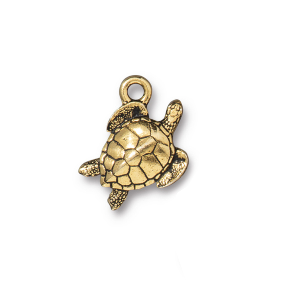 Charms & Solderable Accents Sea Turtle Charm, Gold Plated Pewter, 14mm
